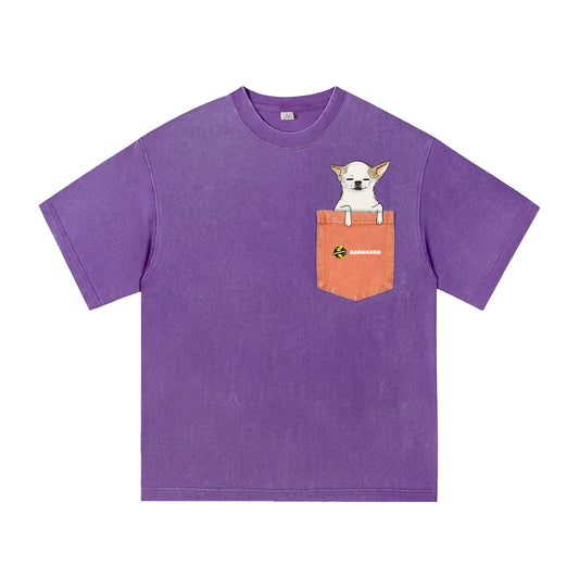 帶芝娃娃出街-狗狗拼色Pocket Washed Tee