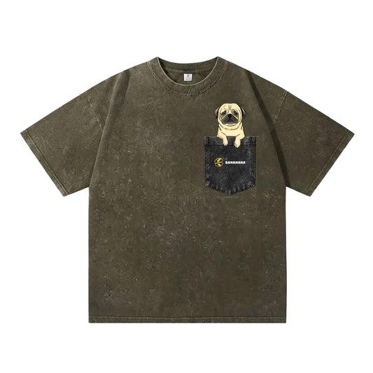 帶八哥出街-狗狗拼色Pocket Washed Tee